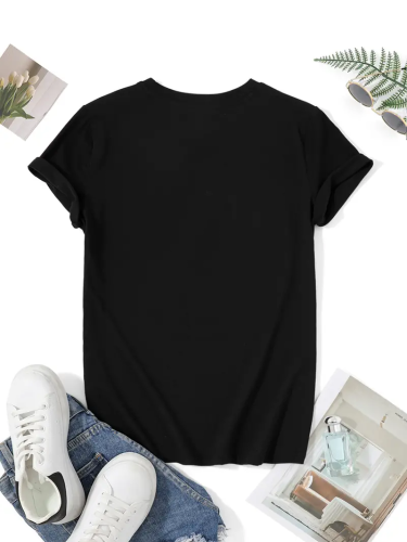 1 Piece Custom Black Casual Short Sleeve Print T-shirt