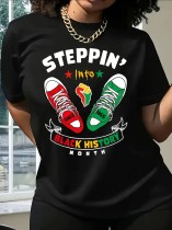 1 Piece Custom Black Casual Short Sleeve Print T-shirt