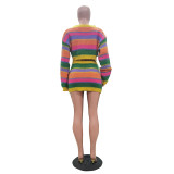 New women's casual striped knitted skirt set