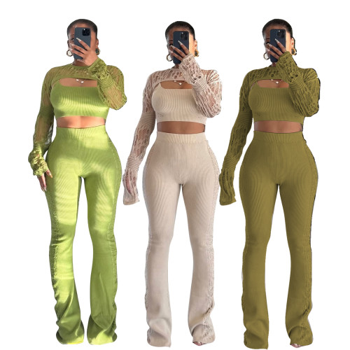 Women's casual hollow knitted three piece set