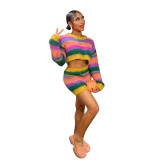 New women's casual striped knitted skirt set