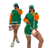 Sports and leisure color blocked long sleeved short knitted suit
