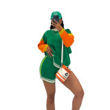 Sports and leisure color blocked long sleeved short knitted suit