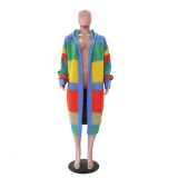 Casual colored striped knitted loose jacket