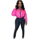 Casual Zipper Micro Horn Two Piece Pants Set