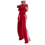 Ribbed wide leg pants+slim fit jacket sports suit without vest