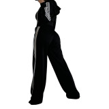 Ribbed wide leg pants+slim fit jacket sports suit without vest