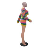 New women's casual striped knitted skirt set