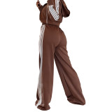 Ribbed wide leg pants+slim fit jacket sports suit without vest