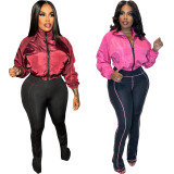 Casual Zipper Micro Horn Two Piece Pants Set