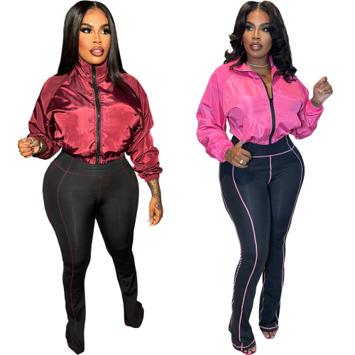 Casual Zipper Micro Horn Two Piece Pants Set
