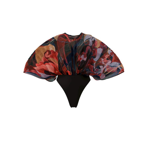 Sexy women's multi-color pleated see through batwing sleeve loose jumpsuit