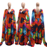 Printed sexy V-neck jumpsuit dress