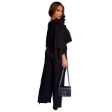 Fashion women's Miyake pleated sloping shoulder top, long pants, solid color casual suit