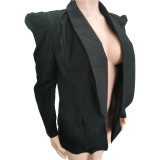 Solid color professional pleated suit jacket
