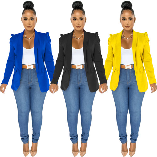 Solid color professional pleated suit jacket