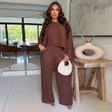 Fashion women's Miyake pleated sloping shoulder top, long pants, solid color casual suit