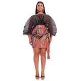 Sexy women's multi-color pleated see through batwing sleeve loose jumpsuit