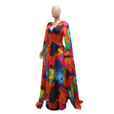 Printed sexy V-neck jumpsuit dress