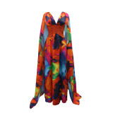 Printed sexy V-neck jumpsuit dress