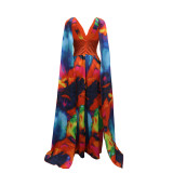 Printed sexy V-neck jumpsuit dress