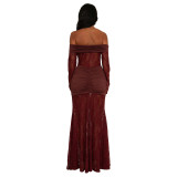 Elegant lace long dress, fashionable and sexy long sleeved backless slim fit dress