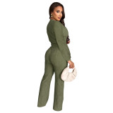 Women's suede lantern sleeve waist cinching solid color long sleeved set