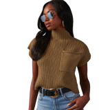 Comfortable Solid Color Wool Knit Half-Collar Crewneck Pullover Sweater