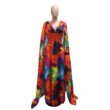 Printed sexy V-neck jumpsuit dress