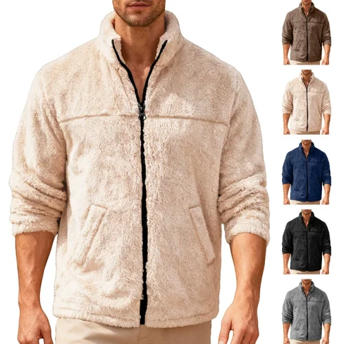 Casual sports zipper design, soft couple loose Arctic fleece stand up collar jacket jacket