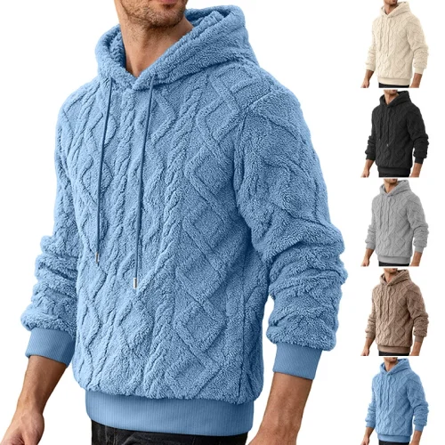 Men's high street jacquard double-sided velvet hooded sports trend pullover hoodie jacket