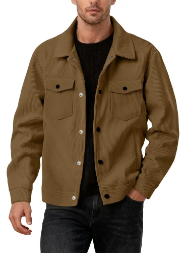 Corduroy single breasted casual sports trendy pocket jacket men's lapel long sleeved shirt jacket
