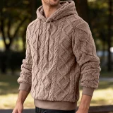 Men's high street jacquard double-sided velvet hooded sports trend pullover hoodie jacket