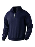 Retro casual stand up collar zipper pullover loose knit heavyweight splicing jacquard autumn and winter long sleeved sweatshirt