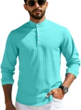 Men's long sleeved polo shirt, summer casual breathable button up collar checkered polo shirt