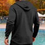 Men's medium to long slim fit windbreaker hooded casual sports solid color jacket