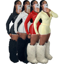 Slim zipper long sleeved thumb button top shorts two-piece sports suit