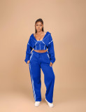Women's patchwork fleece hoodie hooded sports and leisure set, three piece set