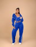 Women's patchwork fleece hoodie hooded sports and leisure set, three piece set