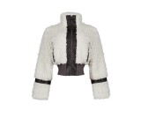 New casual winter fur collar patchwork leather women's coat with lining