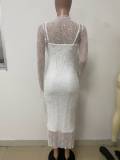 Fashion women's new product slim fit lace sleeve see through cover up long suspender sexy dress