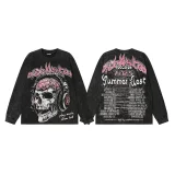 Cross-border Streetwear Trendy Brand Hellstar Skeleton Lightning Print Washed Vintage Long Sleeve Retro Hoodie