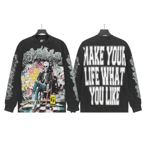 Trendy brand long sleeved rock band pure cotton casual loose hoodie, washed with water to make old hoodie, couple's same style