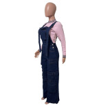 Versatile wide leg denim loose overalls denim jumpsuit jumpsuit work pants