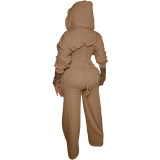 Fashion women's personalized strap waist cinching casual two-piece pants set
