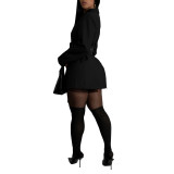 Suit jacket with side straps, waist cinching, long sleeved suit