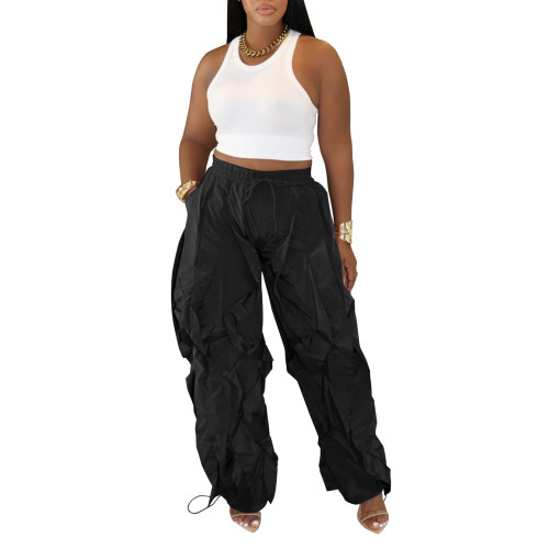 Women's casual pants, wide leg pants, patchwork lace loose pants, personalized commuting pants