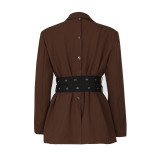 Suit jacket with side straps, waist cinching, long sleeved suit