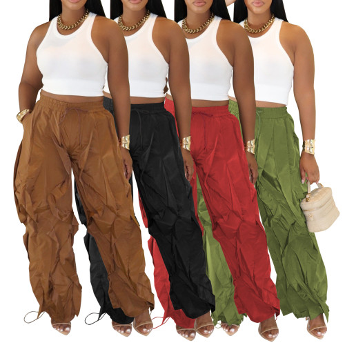 Women's casual pants, wide leg pants, patchwork lace loose pants, personalized commuting pants