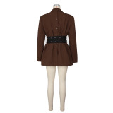 Suit jacket with side straps, waist cinching, long sleeved suit